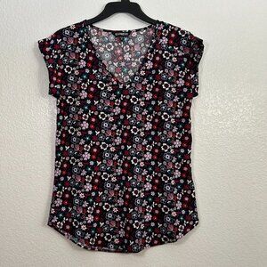 Express Lightweight Floral V-Neck Woven Blouse Office Teacher
